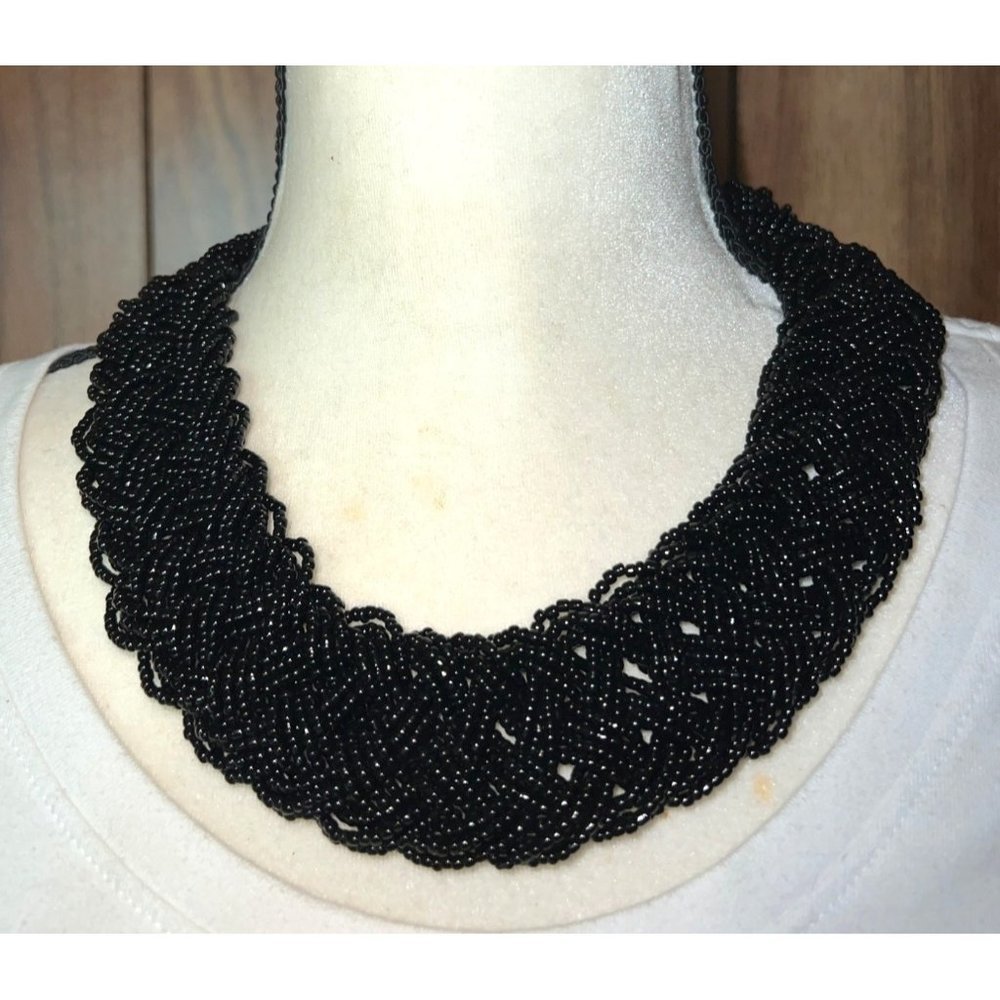 Charming Charlie Black Seed Bead Braided Necklace — 18”